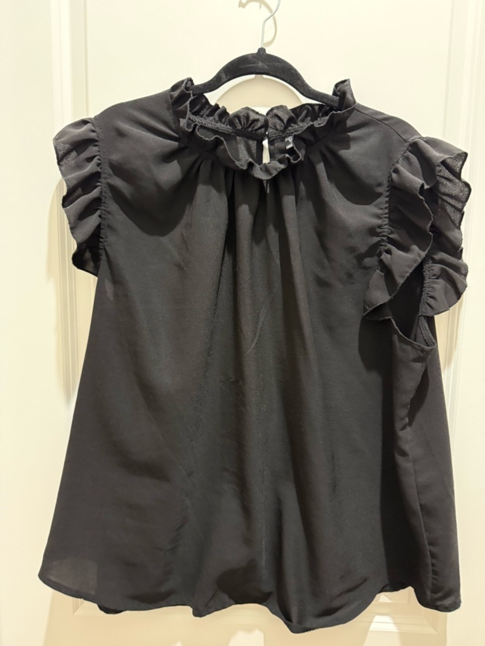 SHEIN Black Ruffle Neck & Sleeve Blouse